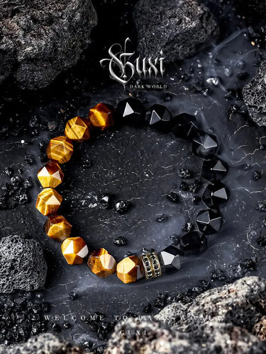 [Hidden Dragon] Tiger-Eye Bracelet Boys Senior Sense Black Agate Bead Bracelets for Boyfriend Gift Ornament Buddha&Energy