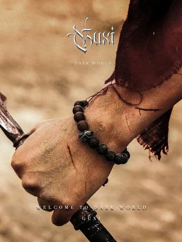 GUI [Gladiator] Vintage Obsidian Bracelet Men's Trendy High Sense Niche Volcanic Rock Bead Bracelets Ornament Buddha&Energy