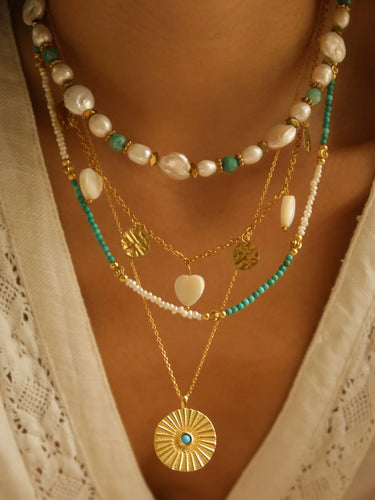 Blackwood jewelry Baroque Pearl Turquoise Titanium Steel Gold-Plated Original Handmade Necklace Buddha&Energy