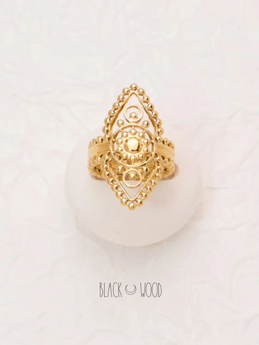 Black Wood | Bohemian Gypsy Element Design Titanium Steel Gold-Plated Adjustable Ring Series Buddha&Energy