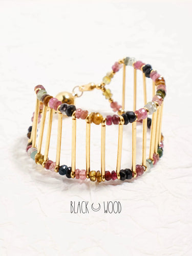 Black Wood | Original Design Gray Moonlight Tourmaline Titanium Steel Gold-Plated Accessories Custom Series Buddha&Energy