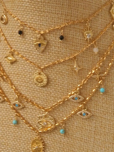 Desert Travelers | Devil's Eye Clavicle Chain Series | Necklace | Titanium Steel Gold-Plated Chain Buddha&Energy